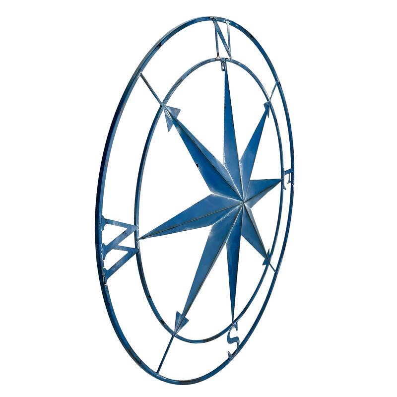 Zeckos Aegean Blue Metal Nautical Compass Rose Wall Sculpture 39 Inch
