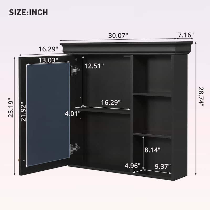 30'' x 28'' Wall Mounted Bathroom Medicine Cabinet with Mirror,and Adjustable Shelves for Efficient Space Utilization