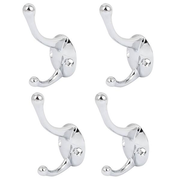 Wall Mount Chrome Finished Double Hooks Hanger 4 Pcs for Hat Coat Clothes Towel - Silver Tone