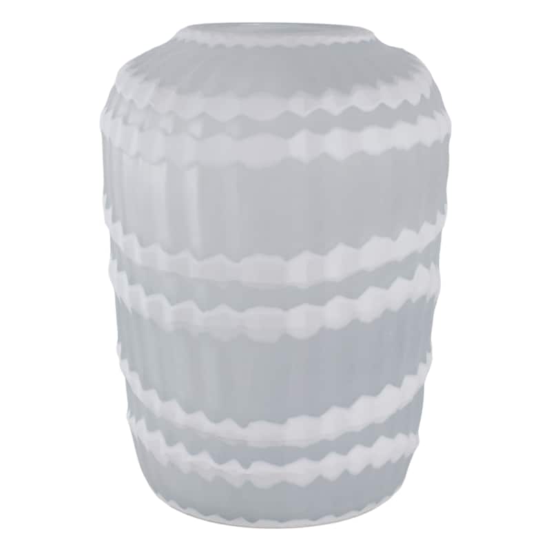 Glass Vase Carved Vertical Strips Pattern Finish Centerpiece Tabletop