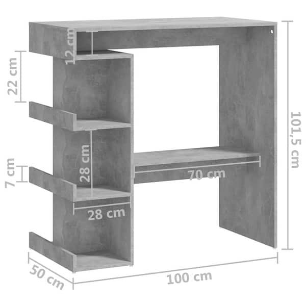 dimension image slide 4 of 8, vidaXL Bar Table with Storage Rack 39.4"x19.7"x40" Engineered Wood - 39.4" x 19.7" x 40"