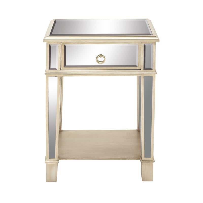 Wood Mirrored Accent Table - Beige - Roche River Decor - 14"W x 18"L x 27"H