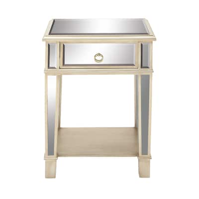 Wood Mirrored Accent Table - Beige - Roche River Decor - 14"W x 18"L x 27"H