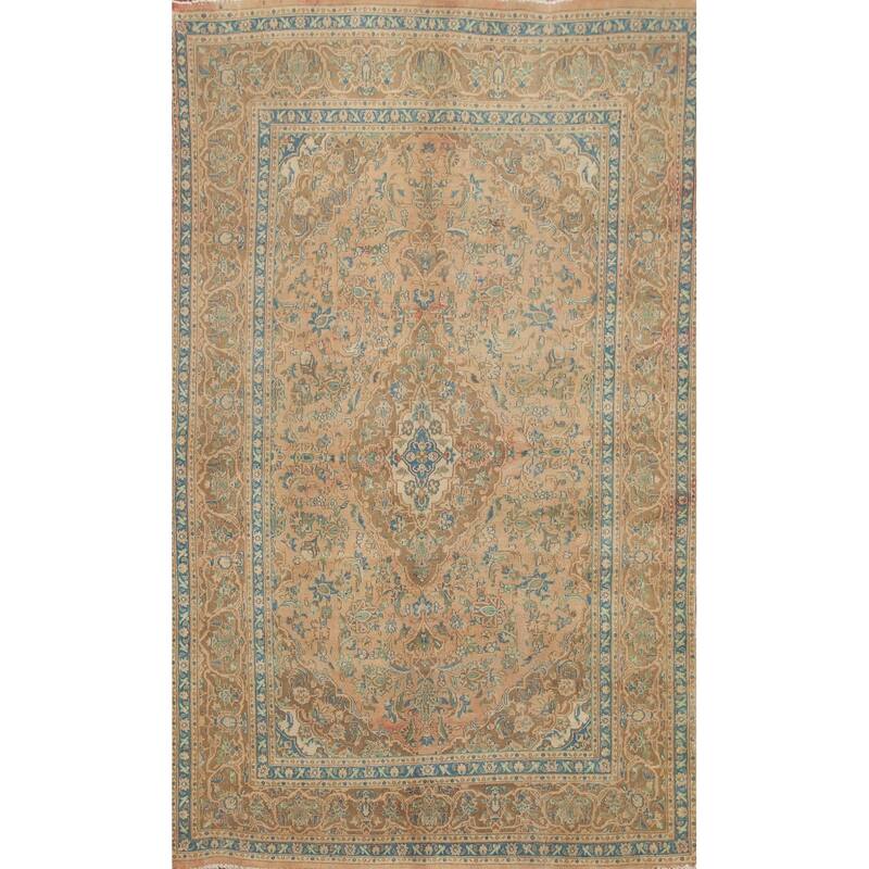 Hand Knotted Oriental 100% Wool Carpet Traditional Floral Oranges & Rust Mashad Area Rug - 9' 6'' X 6' 3''
