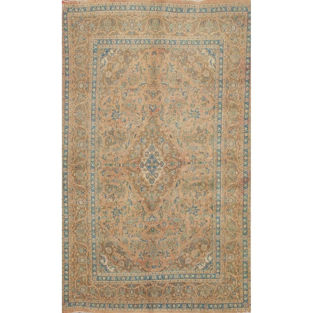 Hand Knotted Oriental 100% Wool Carpet Traditional Floral Oranges & Rust Mashad Area Rug - 9' 6'' X 6' 3''