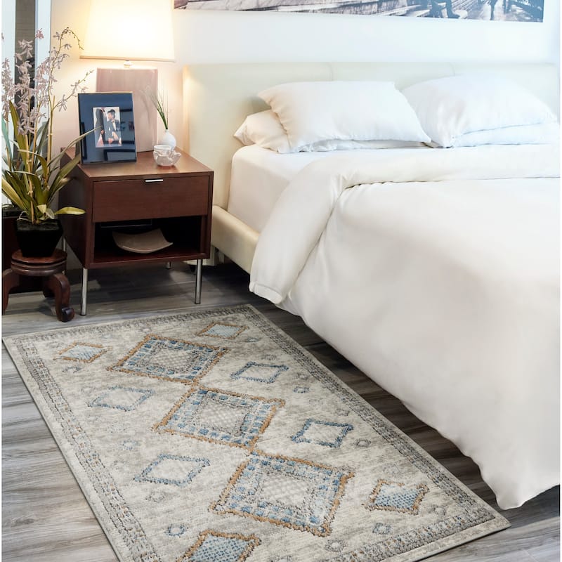 Nourison Concerto Vintage Moroccan Diamond Area Rug - 3' x 5' - Ivory/Grey/Blue - Rectangle