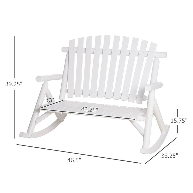 Outdoor Wooden Rocking Chair,Double-Person Rustic Adirondack Rocker With Slatted Seat