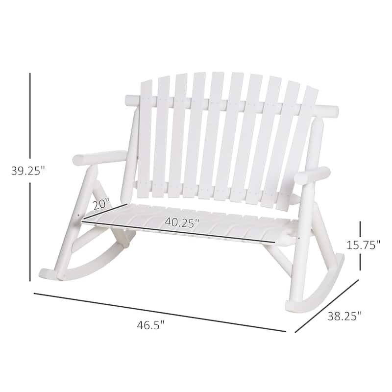 Outsunny Outdoor Wooden Rocking Chair, Double-Person Rustic Adirondack Rocker with Slatted Seat