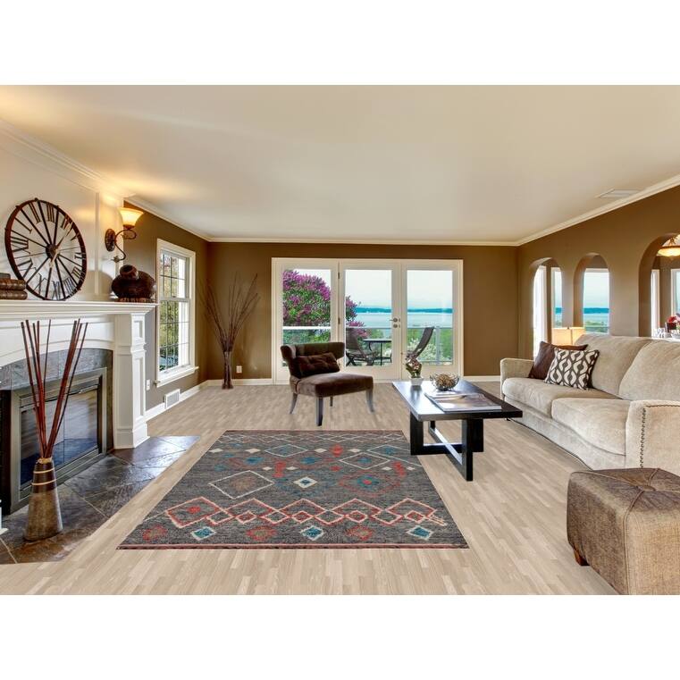 Grey Moroccan Area Rug Hand-Knotted Wool Carpet - 5'4" x 9'6"