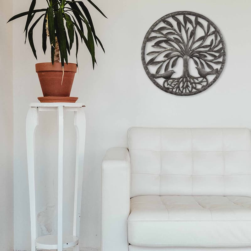Handmade Tree of Life with Two Birds Metal Wall Art (Haiti)