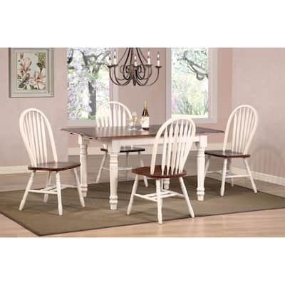 Extendable Dining Set 60" Rectangular Table, 5 Piece Retro Arrowback Chairs, Antique White/Chestnut Brown