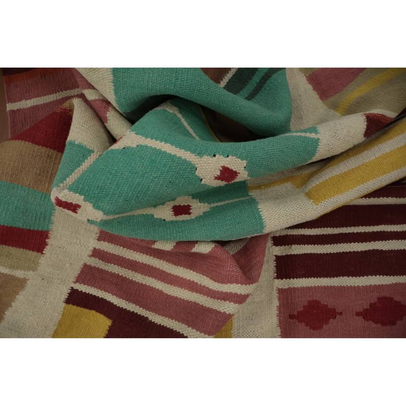 Hand Woven Oriental 100% Wool Carpet Southwestern Modern Multi-Colored Kilim Area Rug - 5' 10'' X 5' 10''