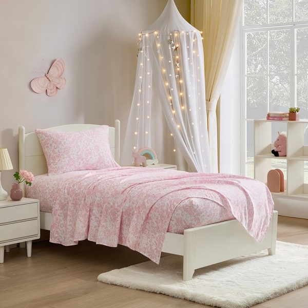 slide 2 of 8, Laura Ashley Kids Cozy Printed Sheet Set Toile Unicorn -Pink. - Full