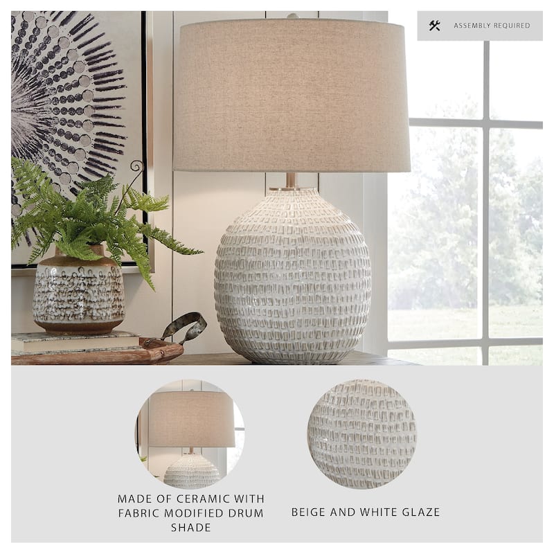 Signature Design by Ashley Jamon Ivory and Beige Ceramic Table Lamp - 18"W x 18"D x 27"H