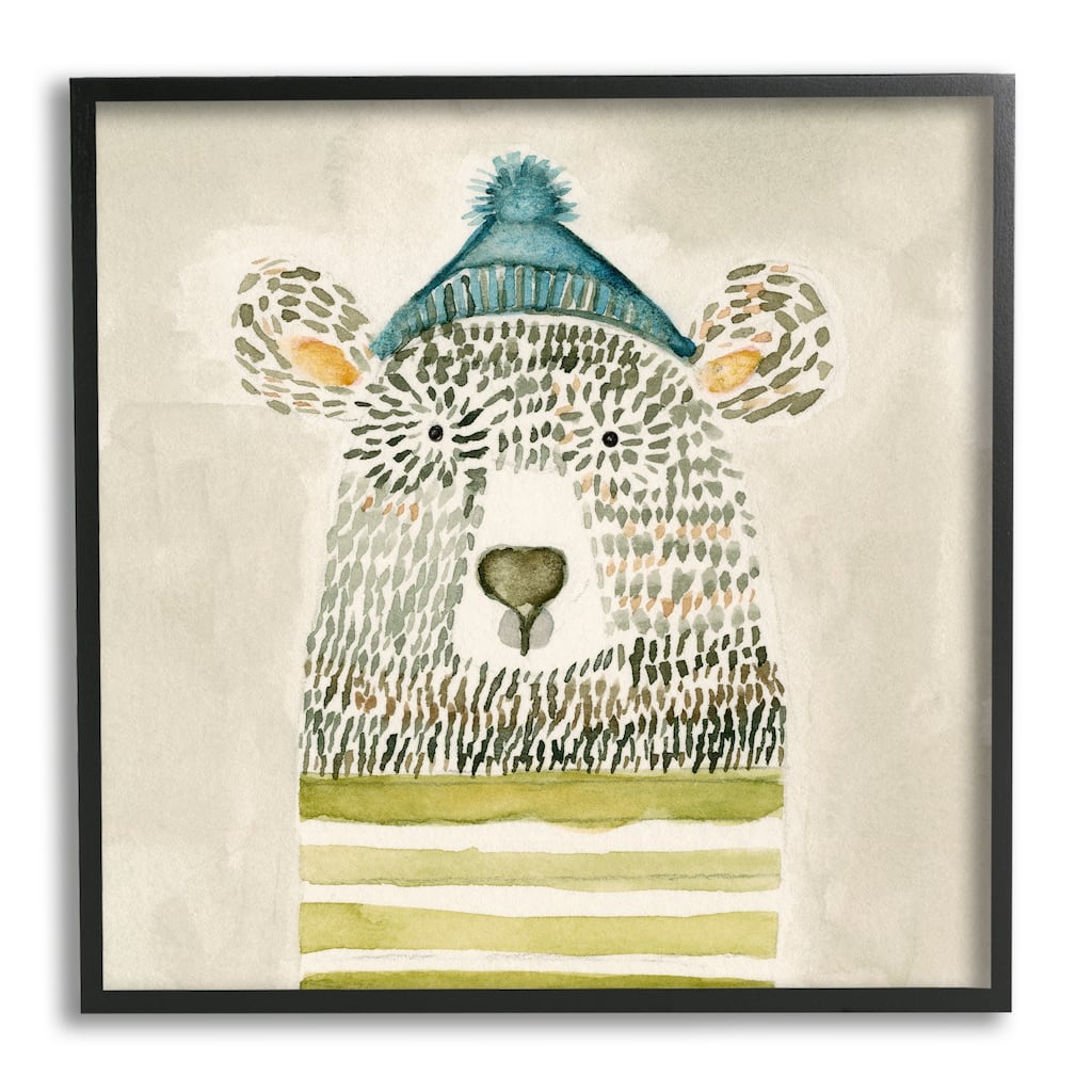 Stupell Hipster Bear with Striped Shirt Blue Beanie Framed Wall Art - Brown