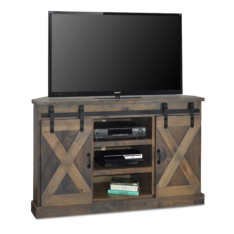 Bridgevine Home Farmhouse 56 inch Corner TV Stand for TVs up to 60 inches, No Assembly Required, Barnwood Finish
