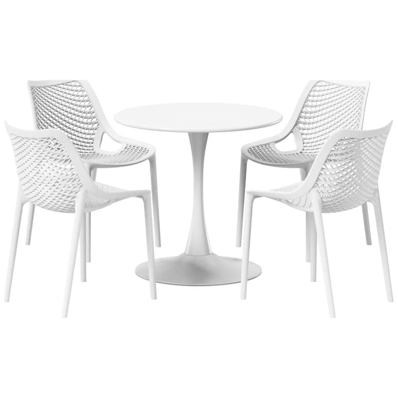 Frond and Form 4-Person Outdoor Round Dining Set - White