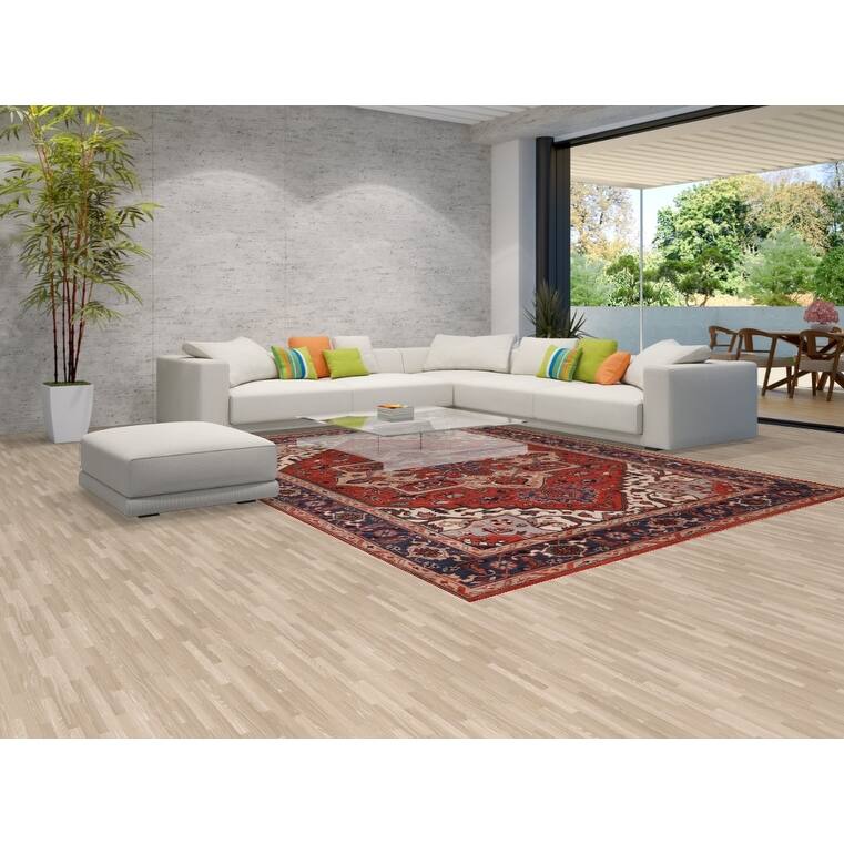 Orange Geometric Heriz Serapi Indian Area Rug Hand-Knotted Wool Carpet - 9'0"x 11'9"