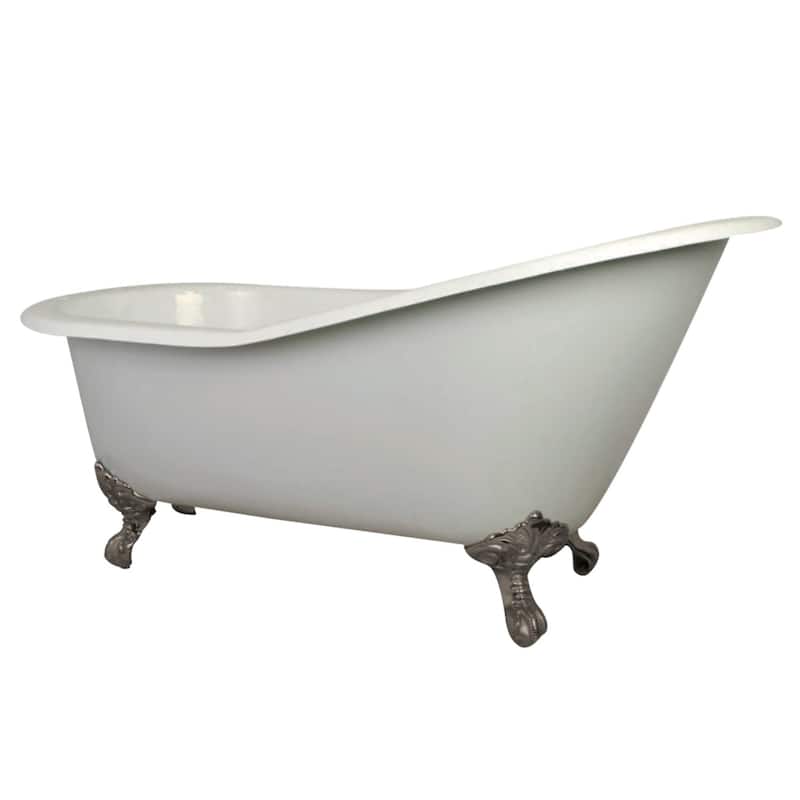 Kingston Brass Aqua Eden 61" Clawfoot Cast Iron Soaking Tub with - White / Brushed Nickel Feet