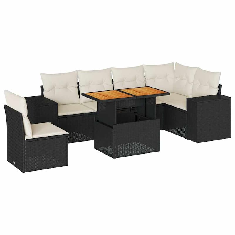 vidaXL Patio Sofa Set with Cushions Table and Modular Sofas 7 Piece Poly Rattan