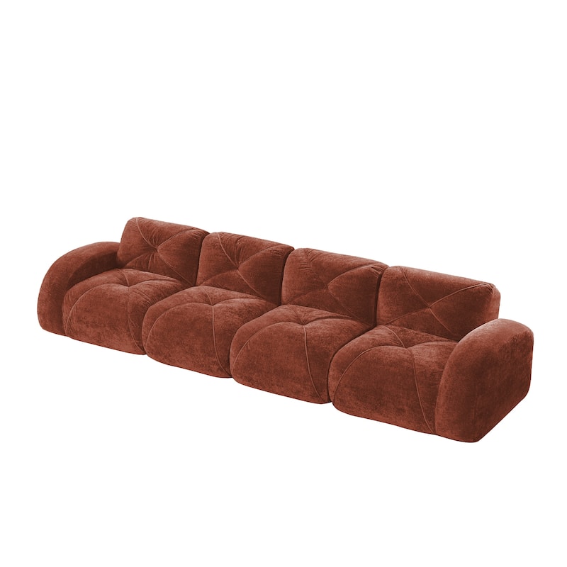 Roomfitters 114 Inch Modular Floor Sofa, Fluffy Plush Sectional with Ottoman, Chocolate