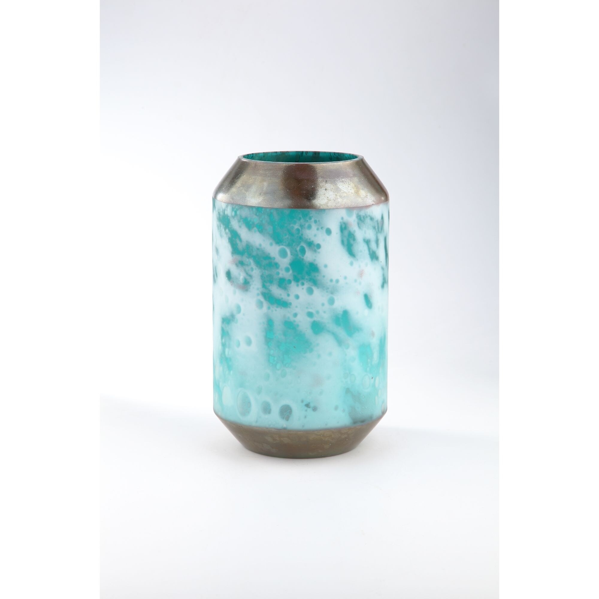 Shop 13 Aqua Blue And White Cylinder Bubble Hand Blown Glass Vase