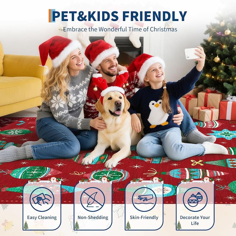 Christmas Winter Snowflake Washable Area Rug for Living Room, Bedroom, Red