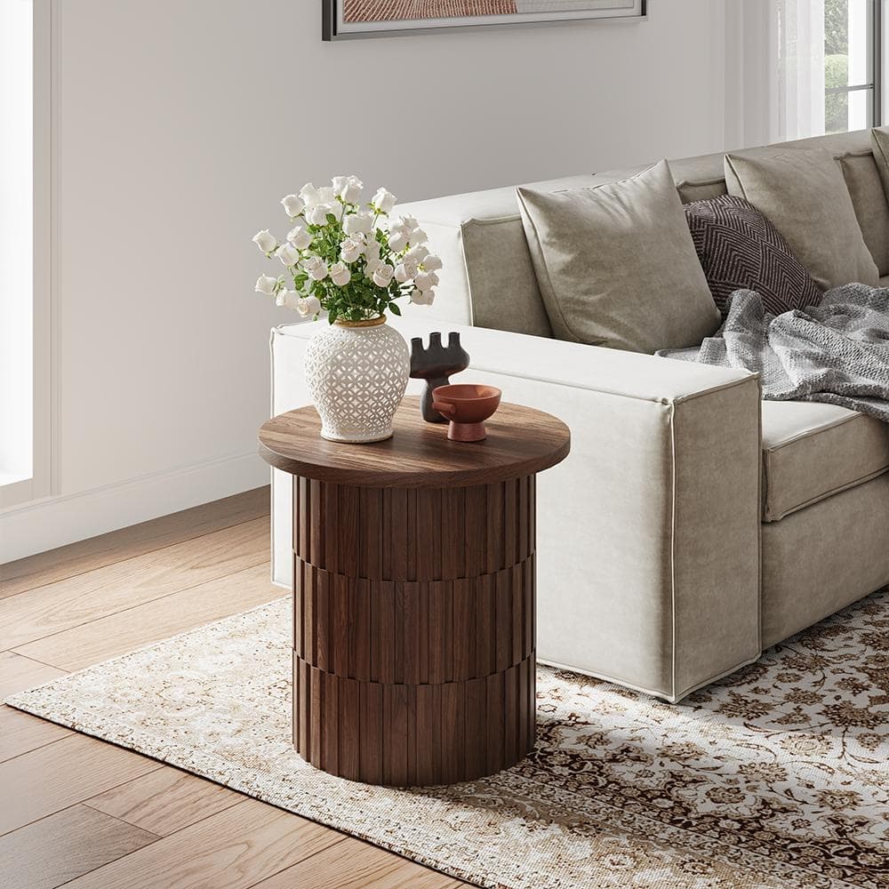 19.69" Modern Minimalist Side Table, MDF, Walnut Veneer