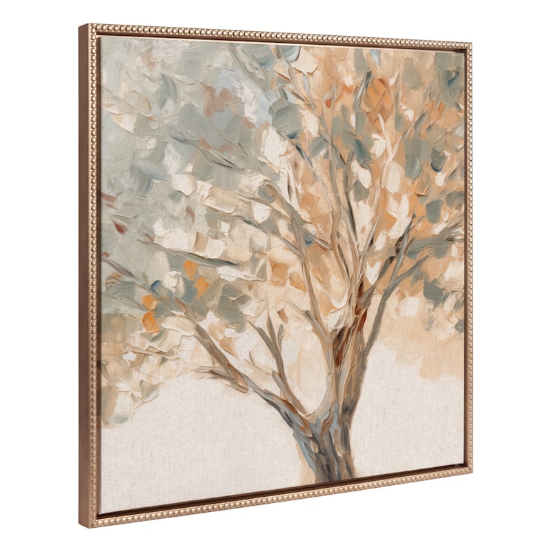 Kate and Laurel Sylvie Beaded Mediterranean Tree Framed Canvas by The Creative Bunch Studio - 30x30 - Gold