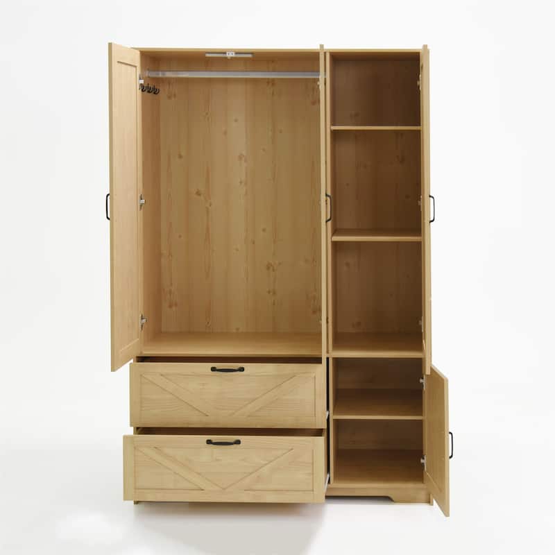 4-Door Wardrobe with LED Lights, Mirror, and 2 Drawers
