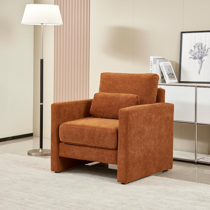 Orange Modern 31.49" Chenille Upholstered Arm Chair with Solid Wood Frame for Living Room - Orange
