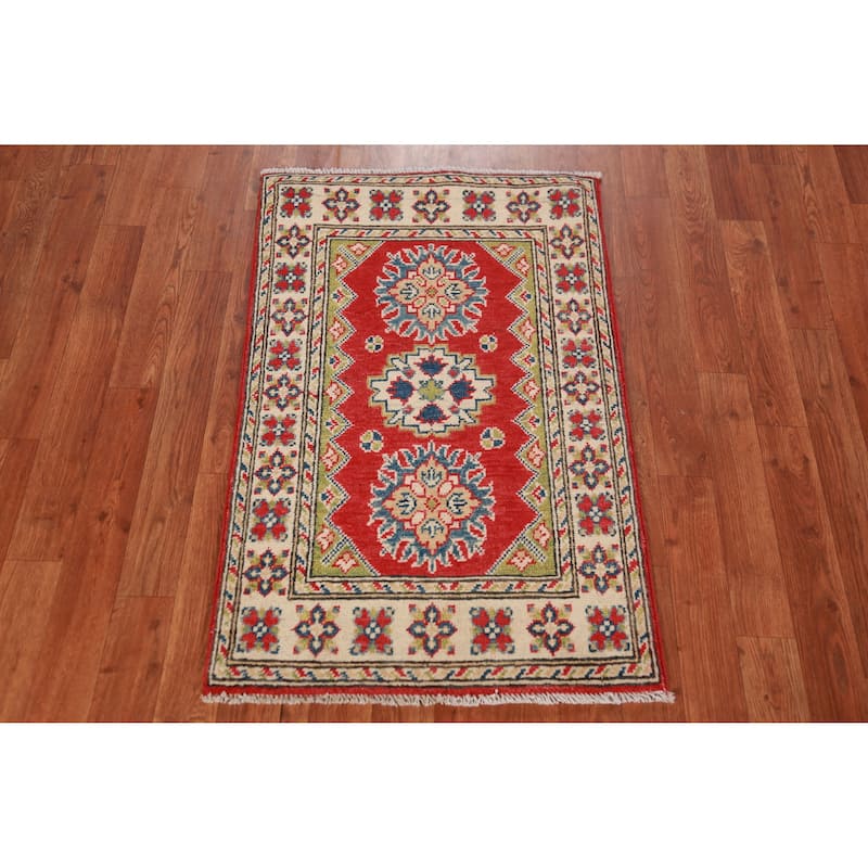 Red Kazak Oriental Foyer Rug Handmade Geometric Wool Carpet - 2'0"x 3'0"