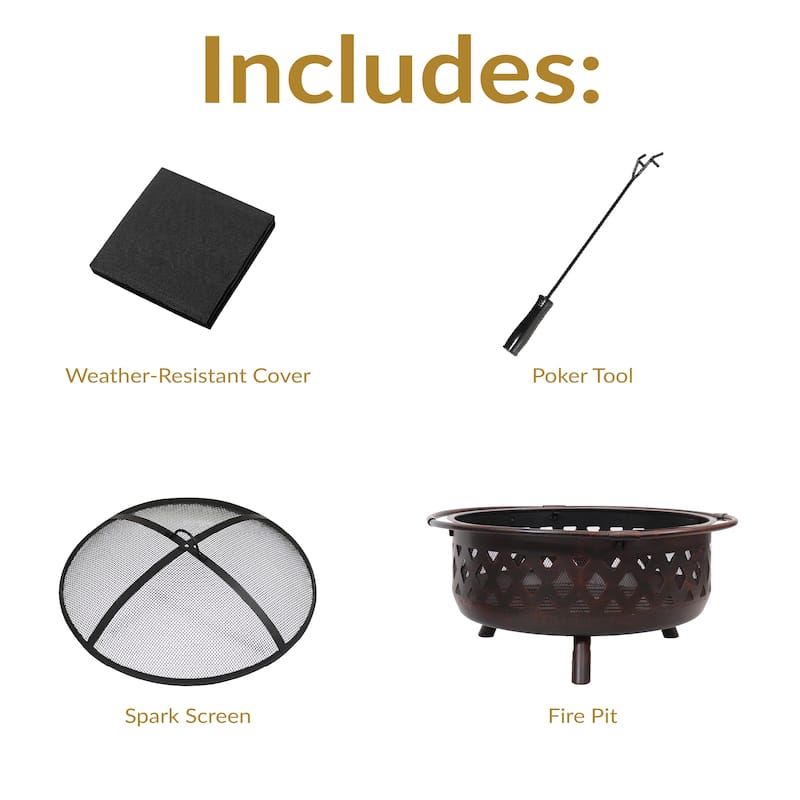 36-in. Bronze-finished Cross-weave Steel Firepit w/ Spark Screen