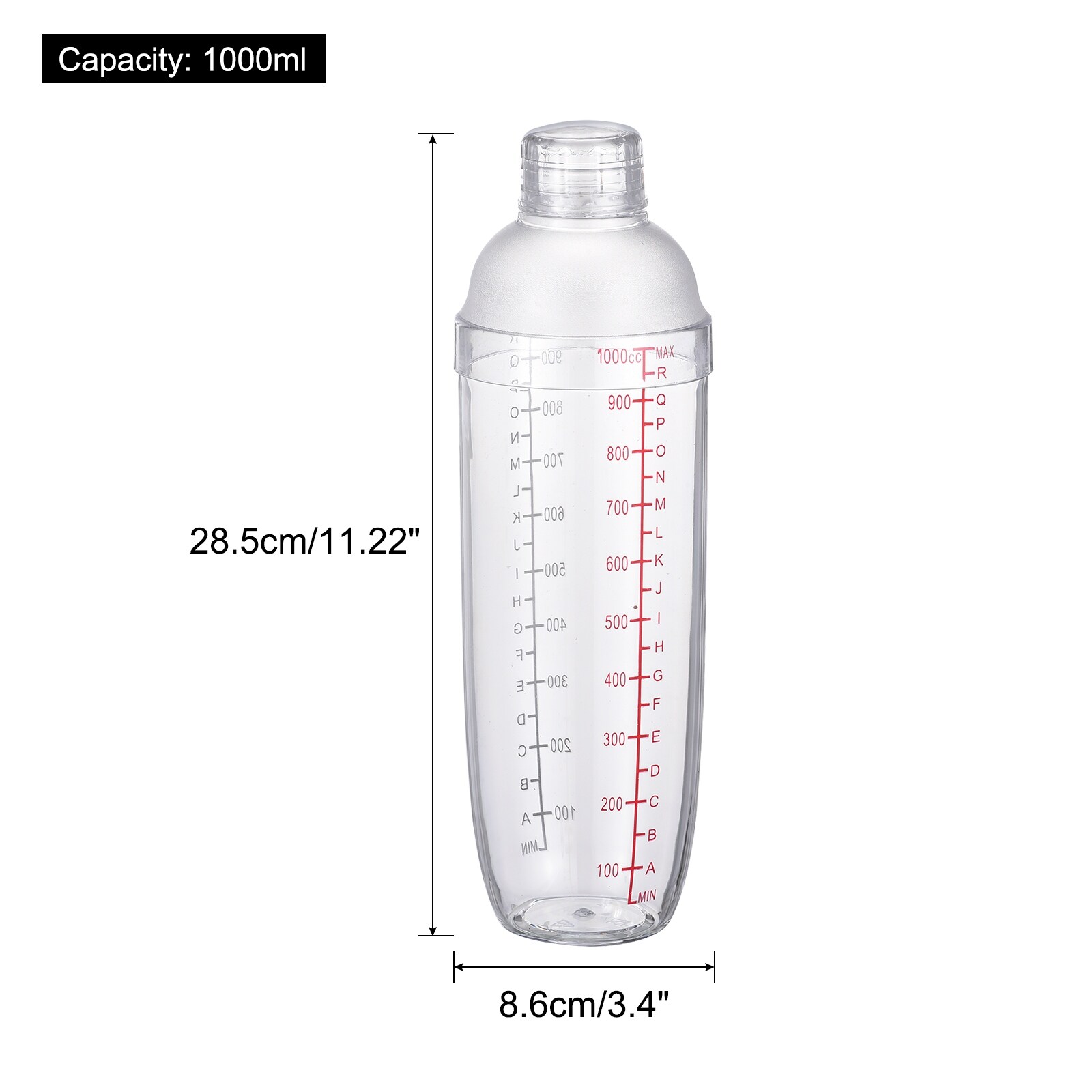 Cocktail Shaker Clear Resin Drink Tumbler Mixer with Scale Dishwasher Safe  1000ml 