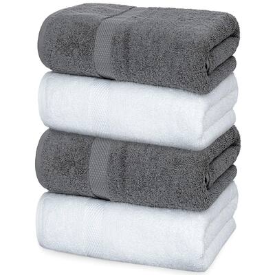 Luxury White Bath Towels Large - 100% Soft Cotton 700 Absorbent Hotel Bathroom Towel 27 inch X 54 inch Set of 4