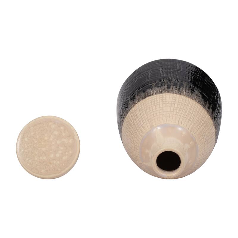 Sagebrook Home Alondra Unique Stoneware Vase with Lid, White, Novelty, Two-tone, Enrich Your Home Decor