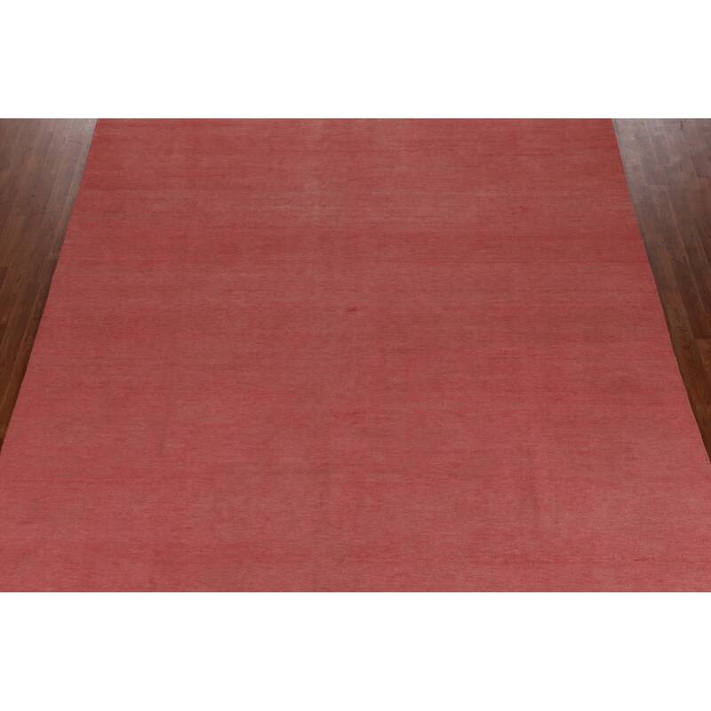 Hand Knotted Oriental 100% Wool Carpet Modern Solid Pink Gabbeh Area Rug - 11' 9'' X 9' 1''