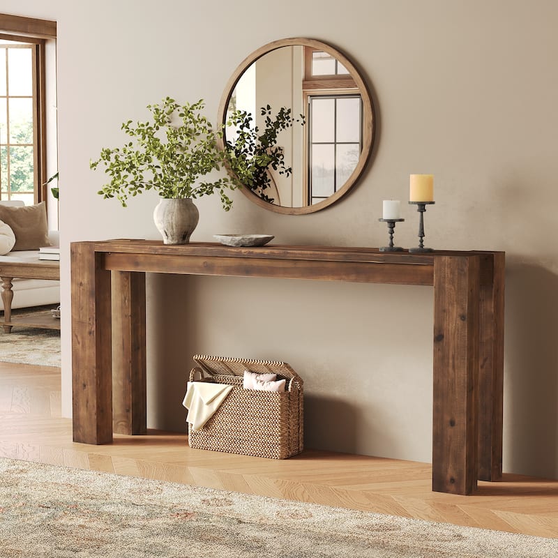 70.9" Long Solid Wood Console Sofa Table for Entryway Living Room - 13.8" D x 70.9" W x 33.5" H - Brown
