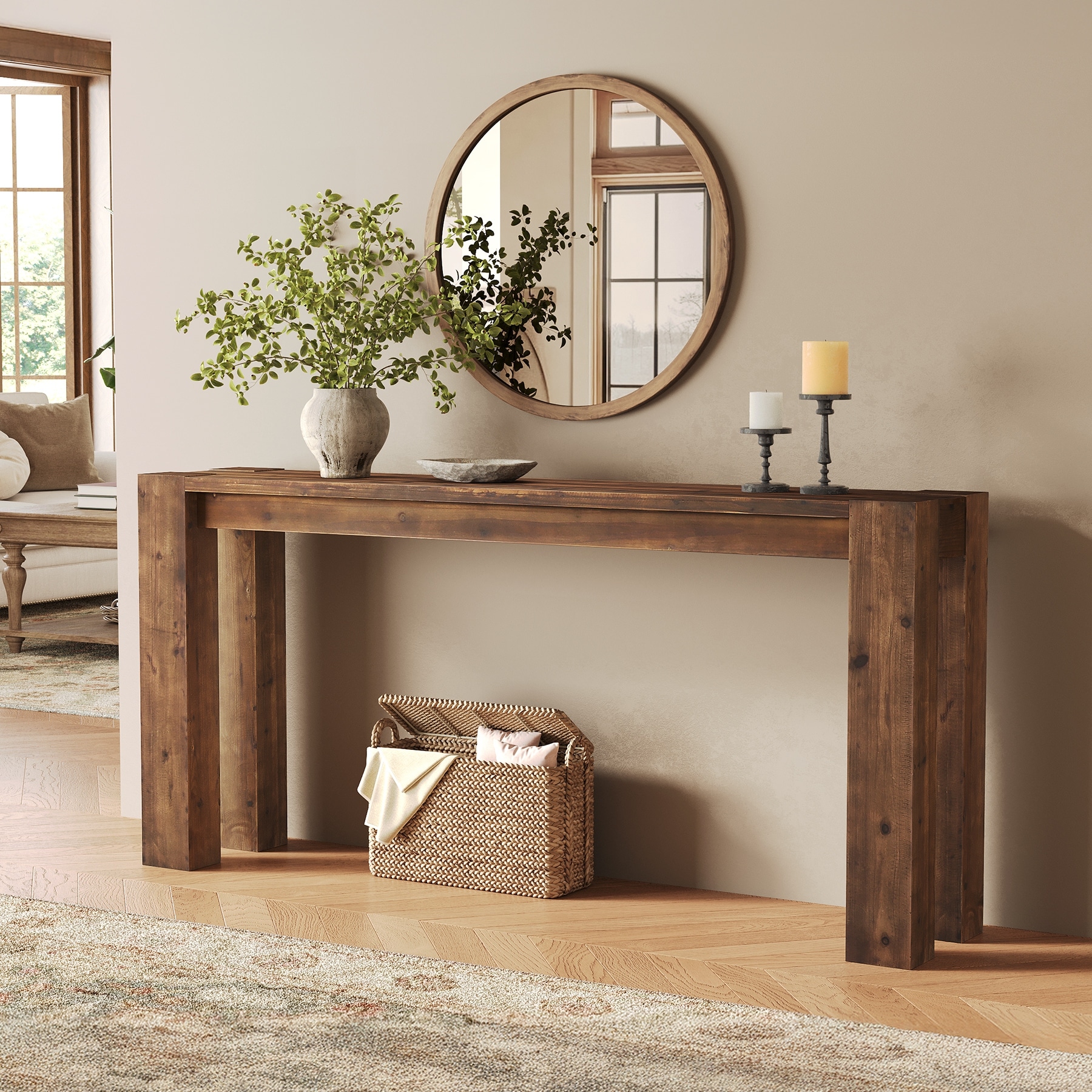 70.9" Long Solid Wood Console Sofa Table for Entryway Living Room - 13.8" D x 70.9" W x 33.5" H