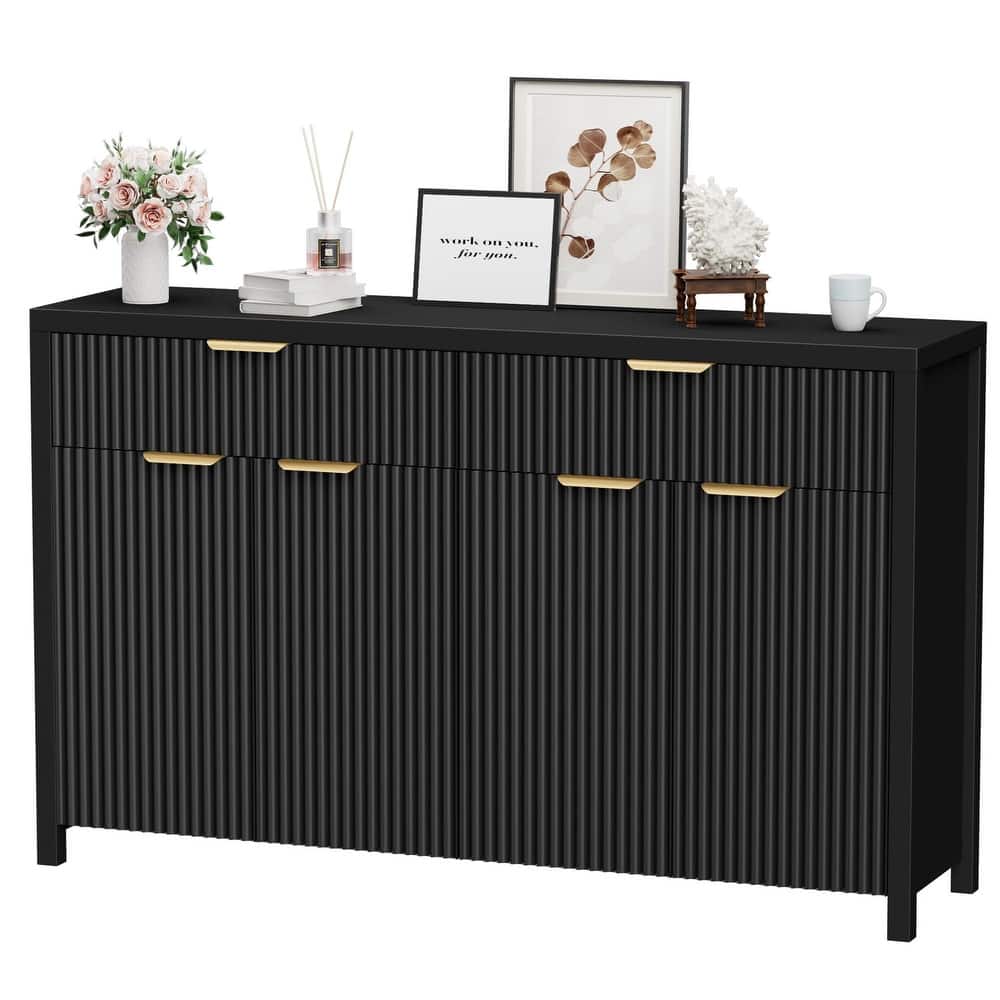 55"Fluted Sideboard Buffet Cabinet with Storage Drawers and Adjustable Shelves
