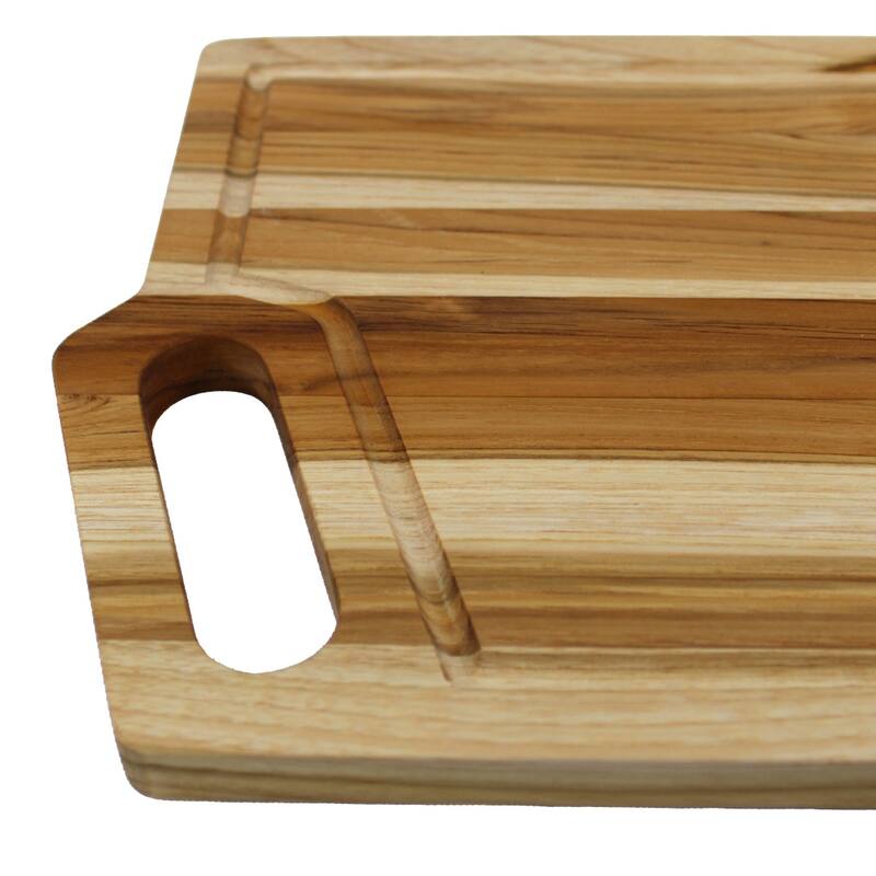 EcoDecors 18" x 14", XL Teak Cutting Board, FSC Certified for Kitchen, Edge Grain Wood with Juice Groove & Handle