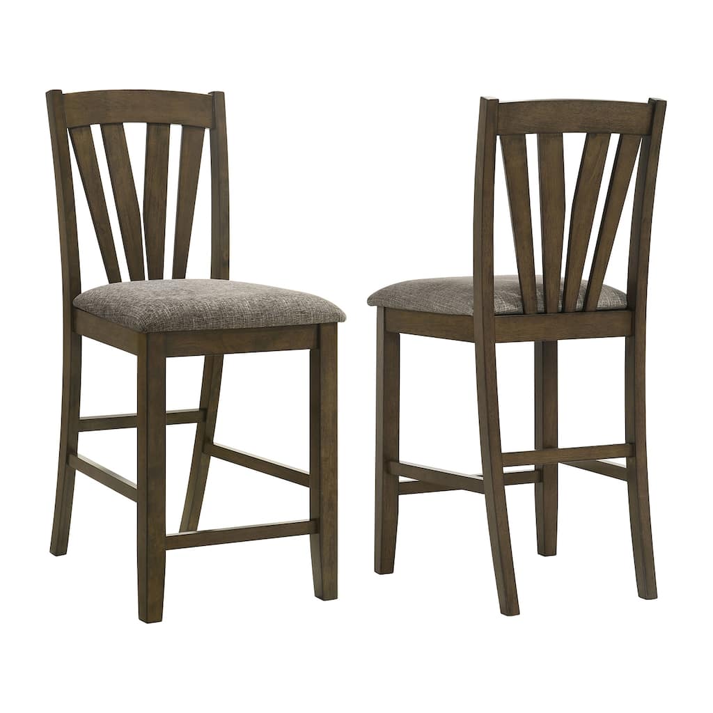 Set of 2 Upholstered Counter Height Dining Side Chairs in Brown and Grey