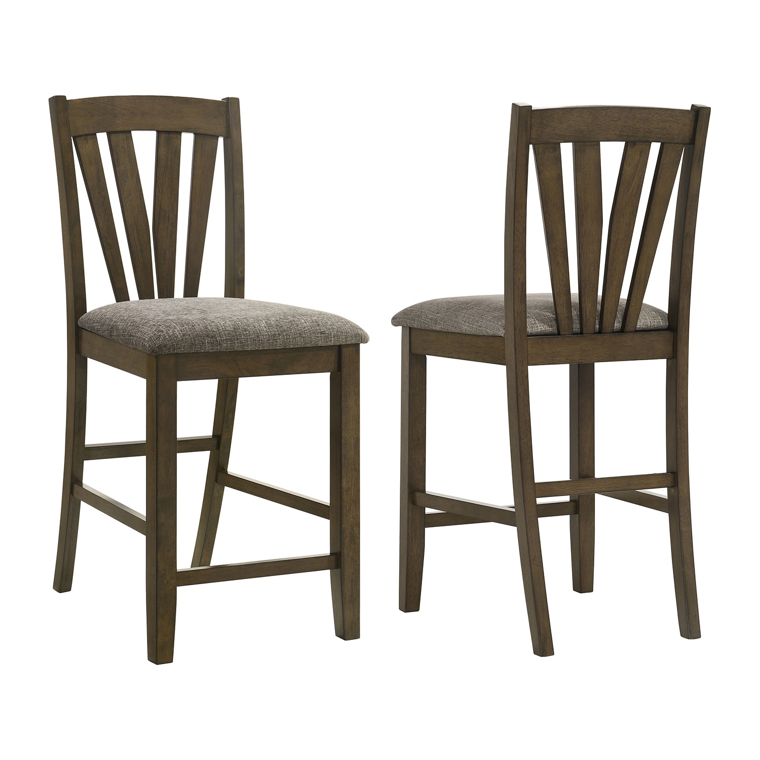 Set of 2 Upholstered Counter Height Dining Side Chairs in Brown and Grey