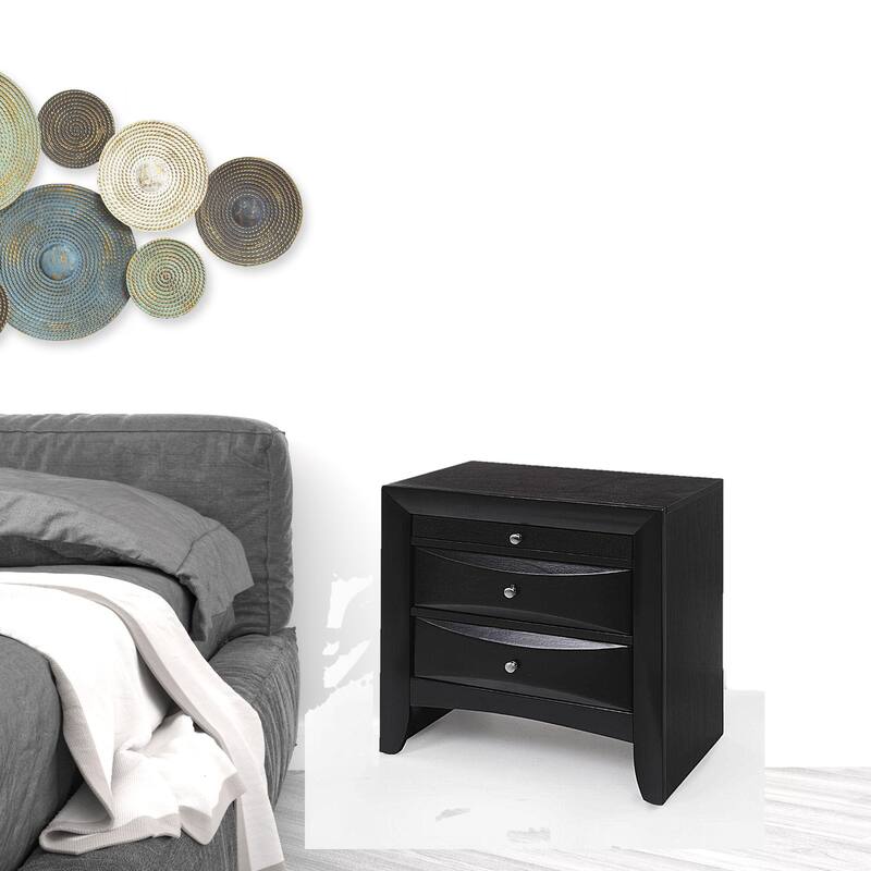 HomeRoots 25" Dark Brown Three Drawer Nightstand - Black
