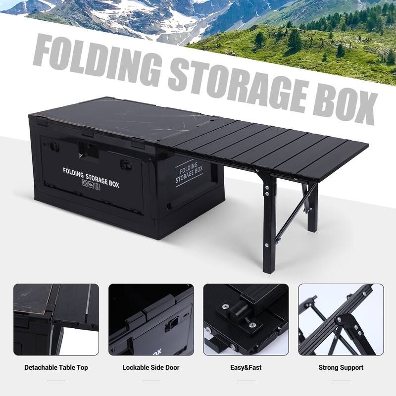 Folding Camp Kitchen Table with Storage Cabinet, Outdoor Cooking Station, Collapsible Table and Storage Bin