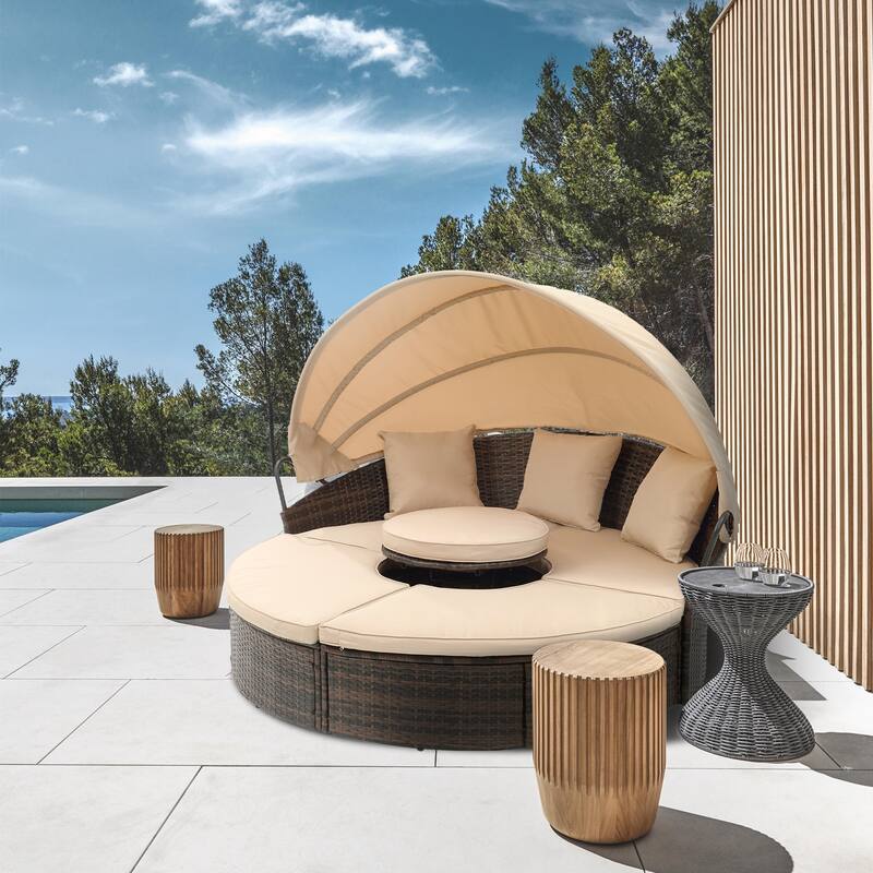 Outdoor Round Daybed with Retractable Canopy