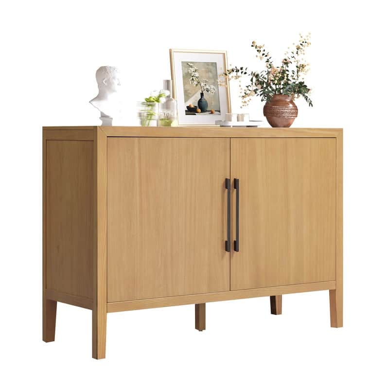 Farmhouse Sideboard Cabinet, Stylish Pine Veneer Design with Double Doors and Adjustable Feet for Storage