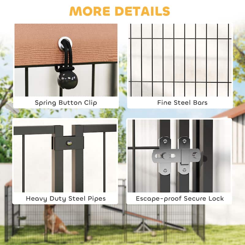 PawHut Dog Kennel Outside, Large Outdoor Dog Kennel Run with Rotating & Adjustable Height Bowls