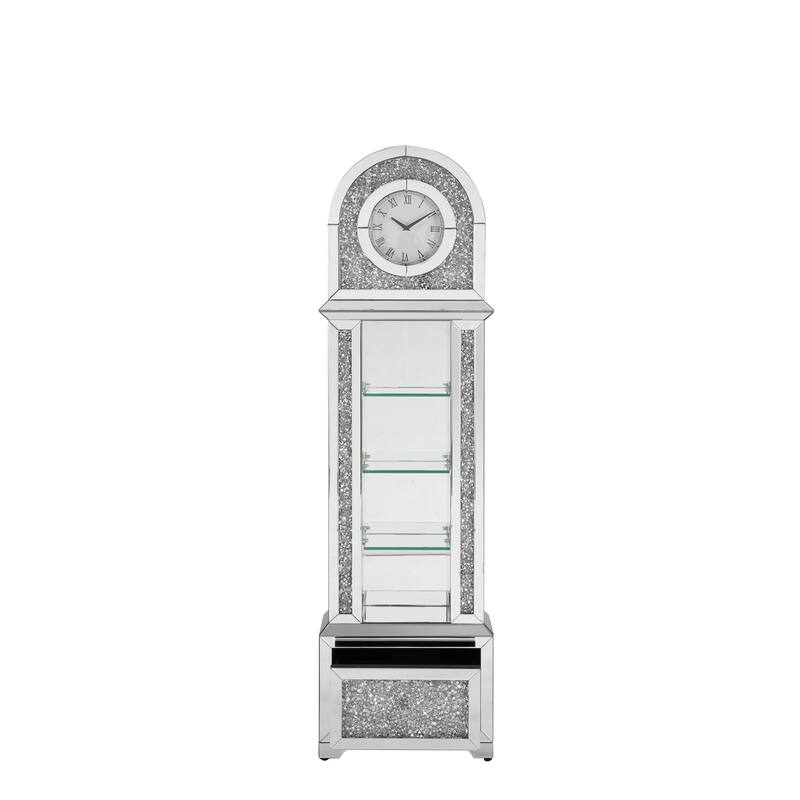 Grandfather Floor Clock w/LED & Display Shelf, Living Room Mirrored