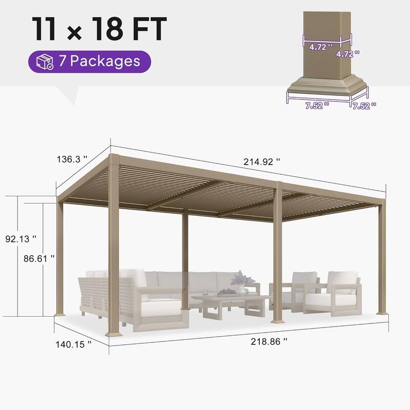 PURPLE LEAF Solar Louvered Pergola with LED String Lights Aluminum Outdoor Pergola with Adjustable Roof for Patio Garden